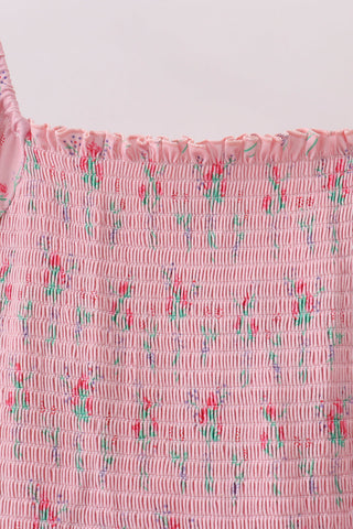 Pink Floral Smocked Mom Dress