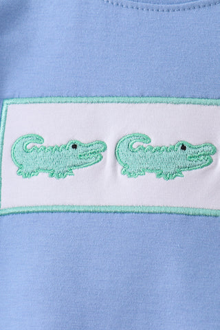 Blue Crocodile Embroidered Shorts Set