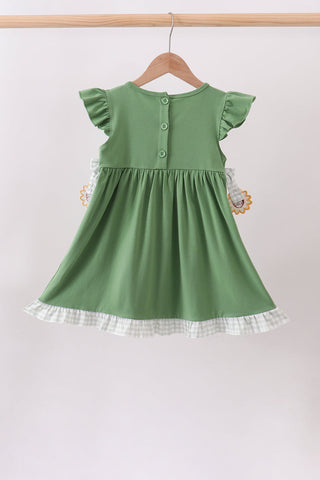 Green Sunflower Applique Ruffle Dress