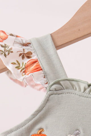 Orange Pumpkin Embroidery Ruffle Bloomer Set