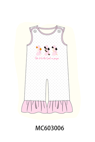 Pink Prayer Embroidery Ruffle Romper