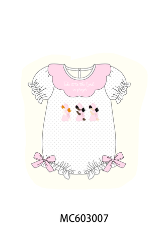 Pink Prayer Embroidery Ruffle Bubble