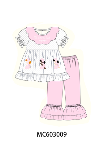 Pink Prayer Embroidery Ruffle Pants Set