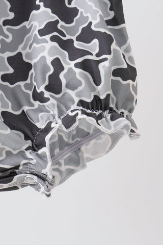 Grey Camouflage Bow Embroidery Ruffle Bubble