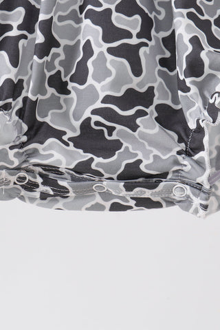 Grey Camouflage Bow Embroidery Ruffle Bubble
