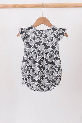 Grey Camouflage Bow Embroidery Ruffle Bubble