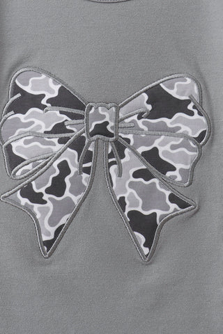Grey Camouflage Bow Embroidery Ruffle Skorts Set