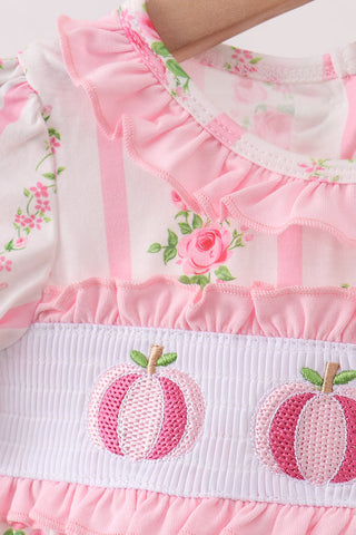 Pink Pumpkin Embroidery Floral Ruffle Bubble