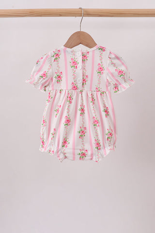 Pink Pumpkin Embroidery Floral Ruffle Bubble