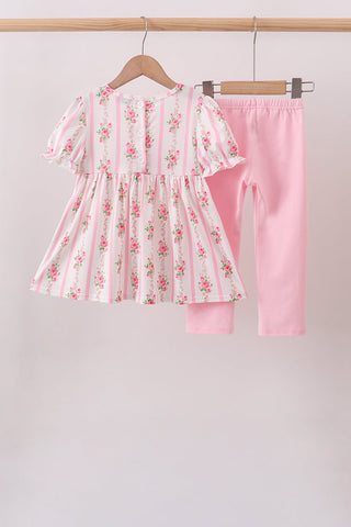 Pink Pumpkin Embroidery Ruffle Pants Set