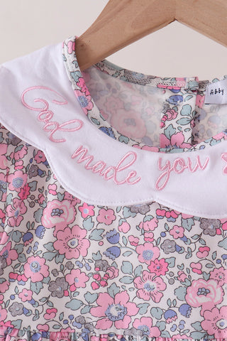 Pink Floral Embroidery Ruffle Pants Set