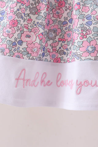 Pink Floral Embroidery Ruffle Pants Set
