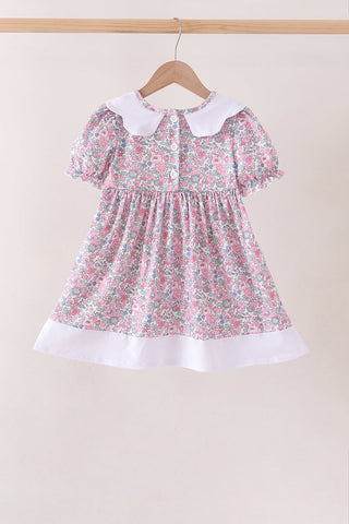 Pink Floral Embroidery Ruffle Dress