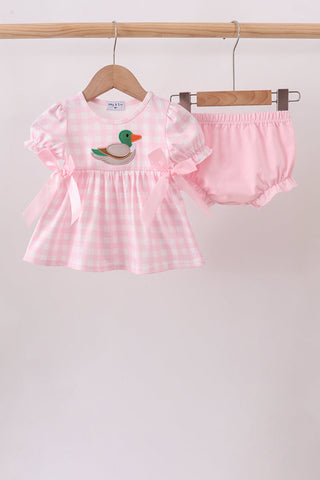 Pink Mallard Applique Gingham Bloomer Set