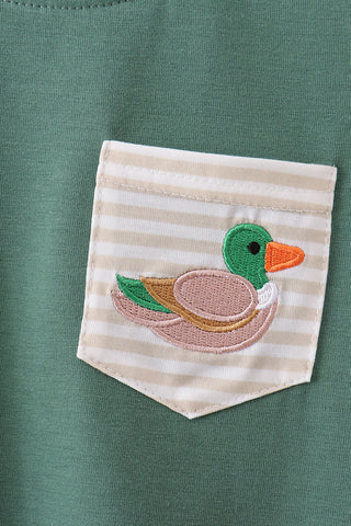 Green Mallard Embroidery Pocket Top