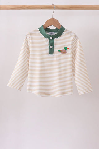 Brown Stripe Mallard Embroidery Top