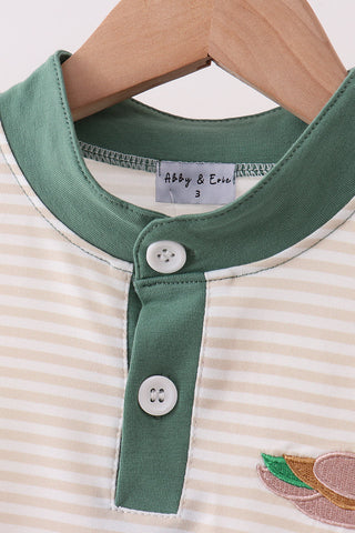 Brown Stripe Mallard Embroidery Top