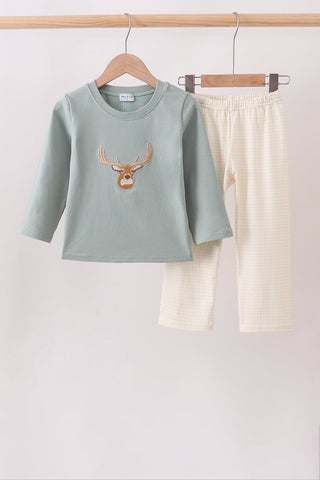 Sage Deer Embroidery Pants Set