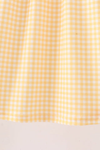 Mustard Candy Embroidery Gingham Dress