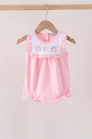 Pink Pumpkin Bow Embroidery Ruffle Bubble