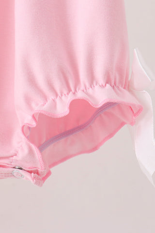 Pink Pumpkin Bow Embroidery Ruffle Bubble