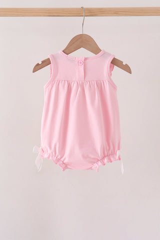 Pink Pumpkin Bow Embroidery Ruffle Bubble