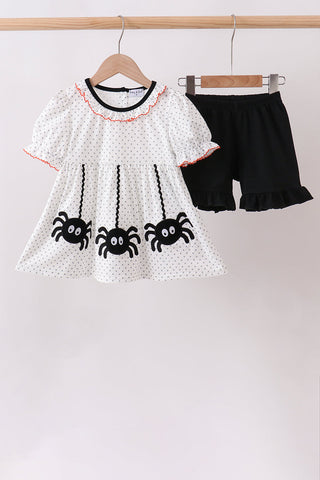 Black Spider Embroidery Ruffle Shorts Set