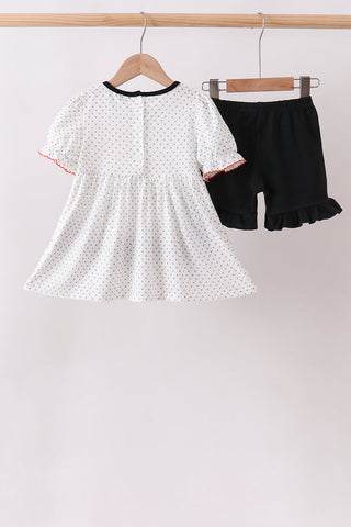 Black Spider Embroidery Ruffle Shorts Set