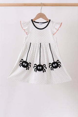 Black Spider Embroidery Ruffle Dress