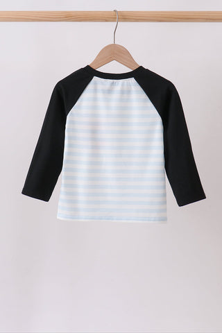 Black Spider Embroidery Pocket Stripe Top