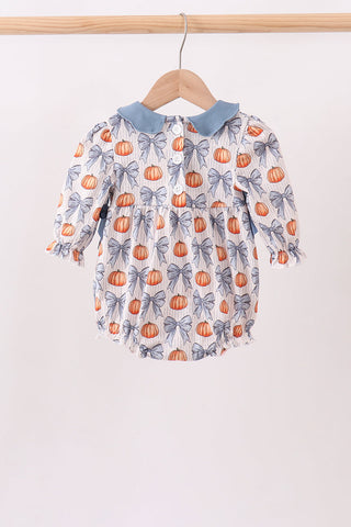 Blue Pumpkin Bow Smocked Ruffle Bubble