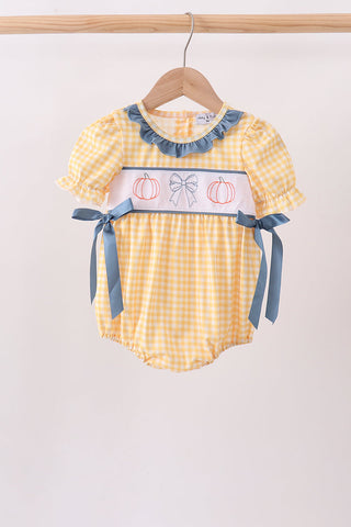 Mustard Pumpkin Embroidery Ruffle Gingham Bubble