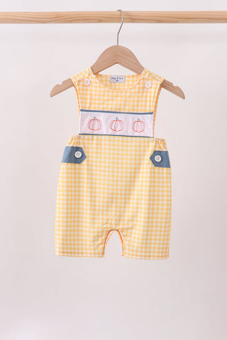Mustard Pumpkin Embroidery Gingham Jon Jon