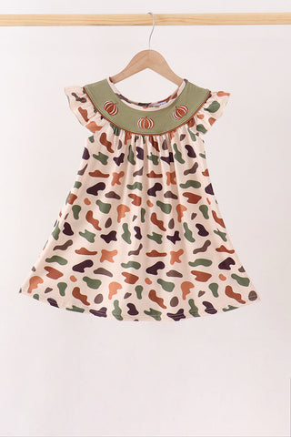 Camouflage Pumpkin Embroidery Ruffle Dress