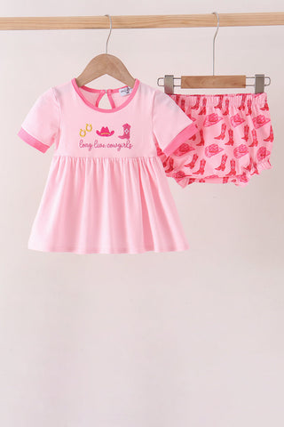 Pink Cowgirl Boots Embroidery Bloomer Set
