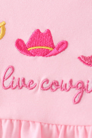 Pink Cowgirl Boots Embroidery Bloomer Set