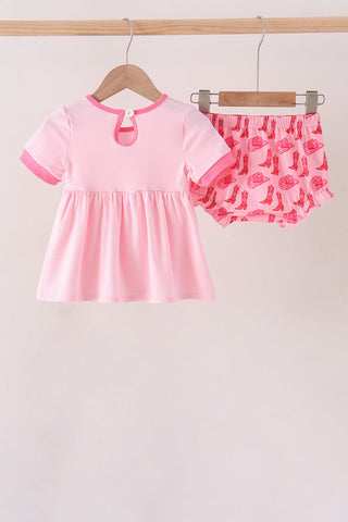 Pink Cowgirl Boots Embroidery Bloomer Set