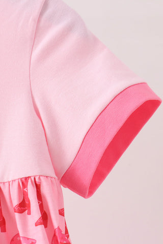Pink Cowgirl Boots Embroidery Dress