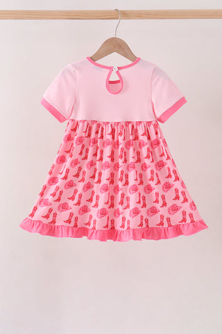 Pink Cowgirl Boots Embroidery Dress