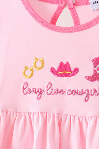 Pink Cowgirl Boots Embroidery Dress