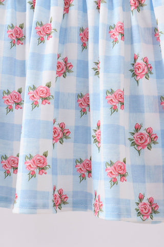 Blue Bow Smocked Floral Gingham Bloomer Set