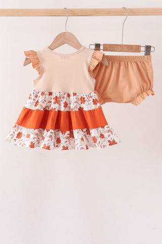 Floral Pumpkin Embroidery Ruffle Bloomer Set