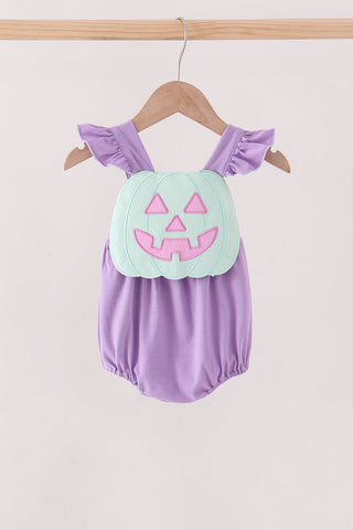 Purple Jack-O-Lantern Applique Ruffle Bubble