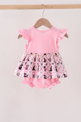 Pink Cat Embroidery Ruffle Bubble