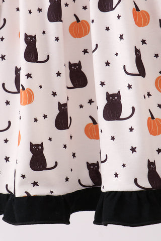 Pink Pumpkin Cat Embroidery Dress