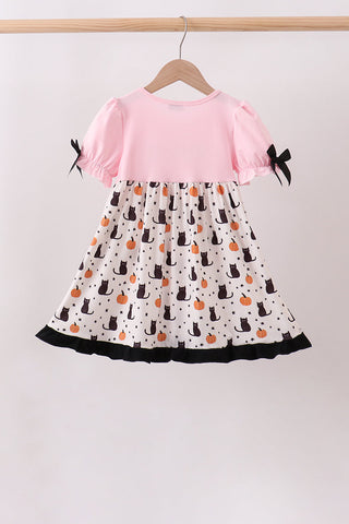 Pink Pumpkin Cat Embroidery Dress