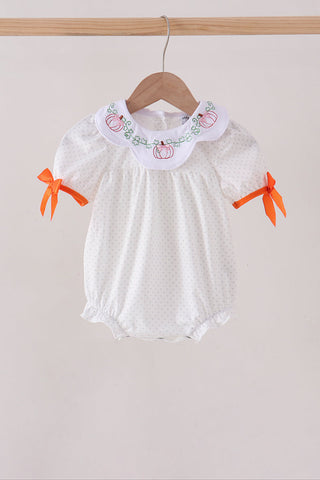 Orange Pumpkin Bow Embroidery Bubble