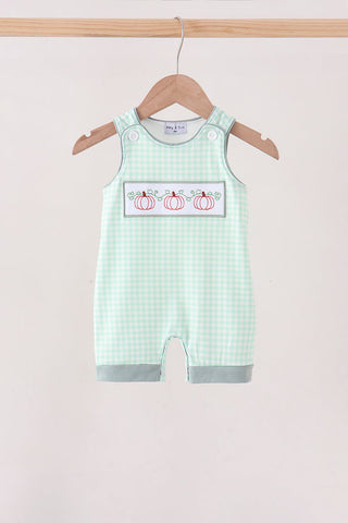 Green Pumpkin Embroidery Gingham Jon Jon