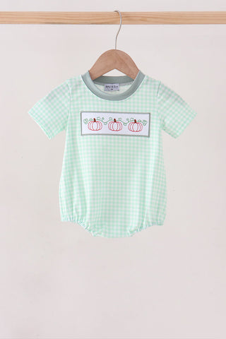 Green Pumpkin Embroidery Gingham Bubble