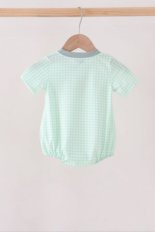 Green Pumpkin Embroidery Gingham Bubble